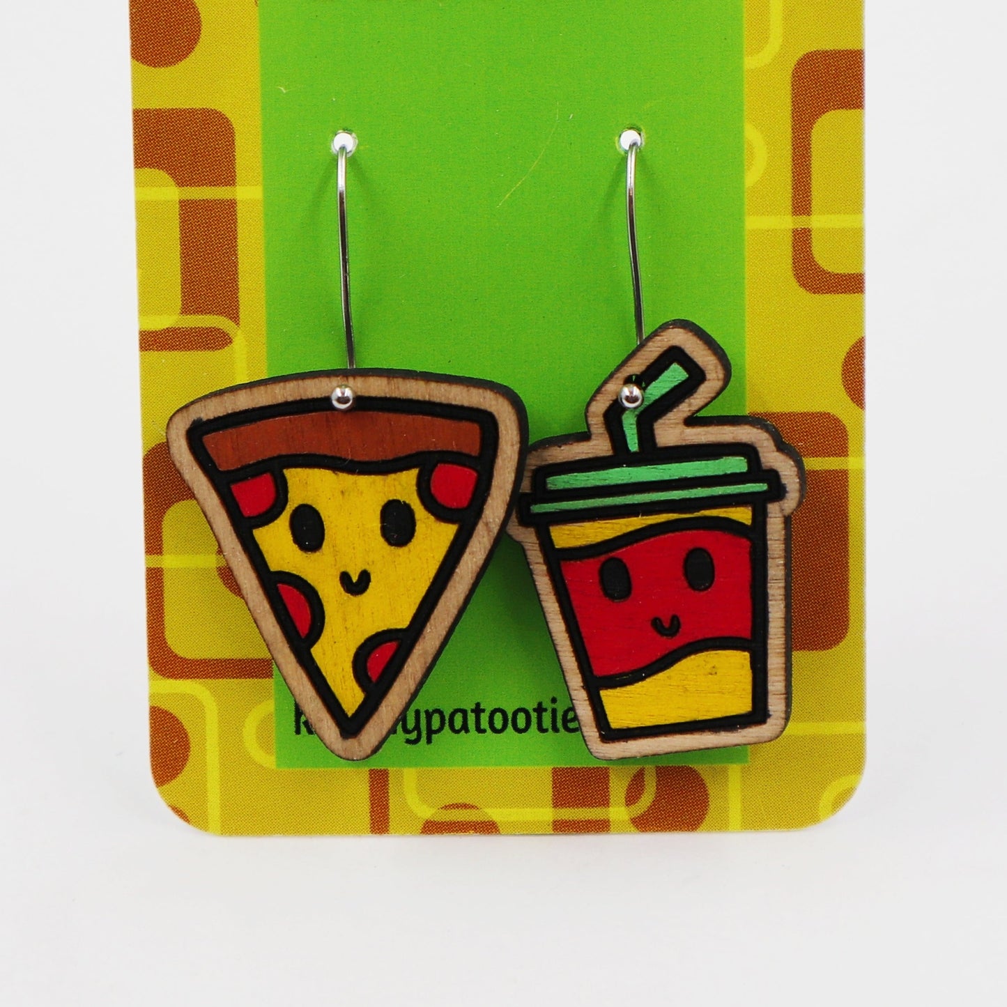 Wooden pizza and drink earrings