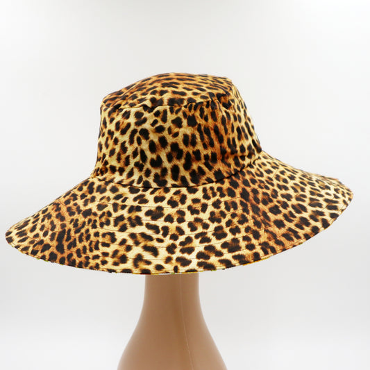 Wide Brim Reversible Sun Hat - leopard print, sunflower