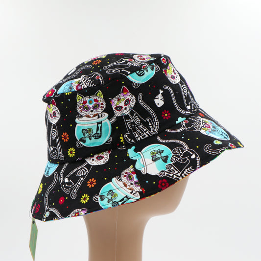 Baby / Kids Reversible Bucket Hat - Day of the Dead cats