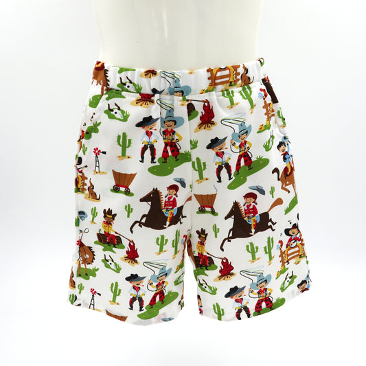 Kids shorts with pockets - sizes 000 to 6 - retro cowboy