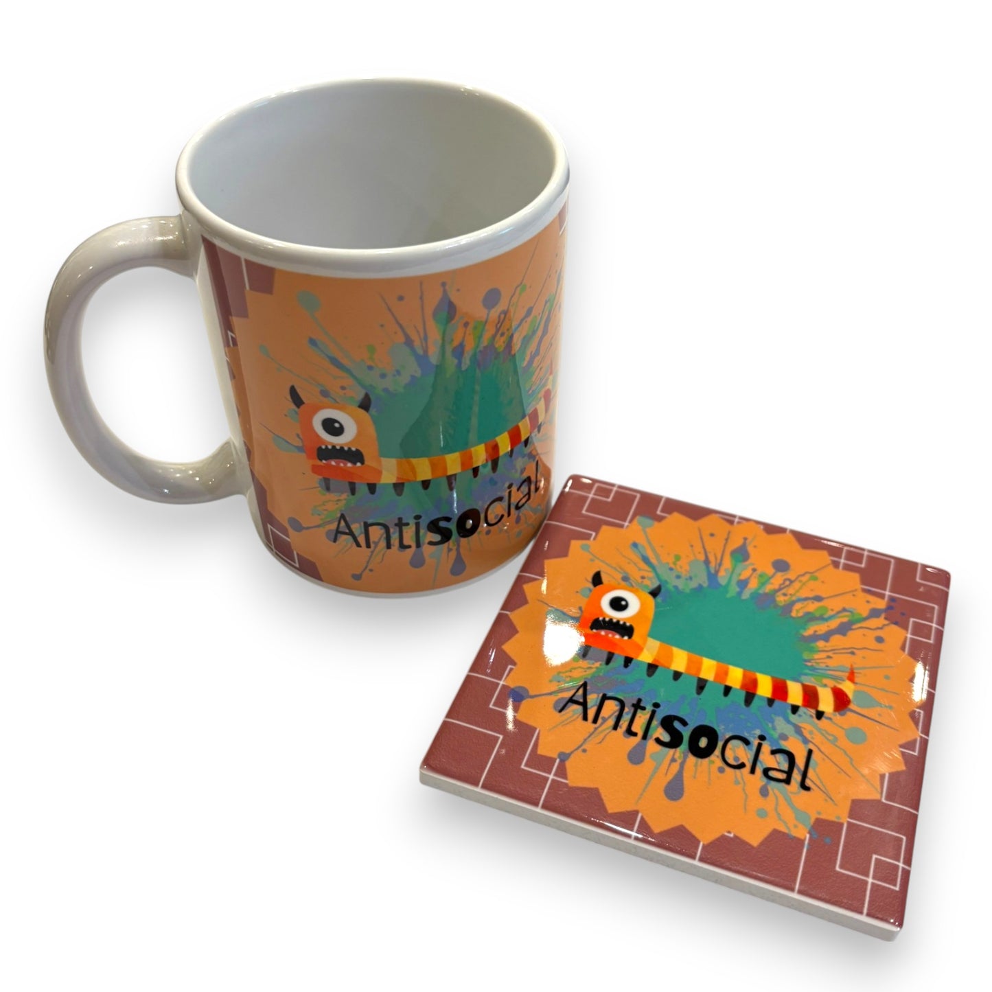 Printed Ceramic Mug & Drink Coaster - men's gift set - Funny mug