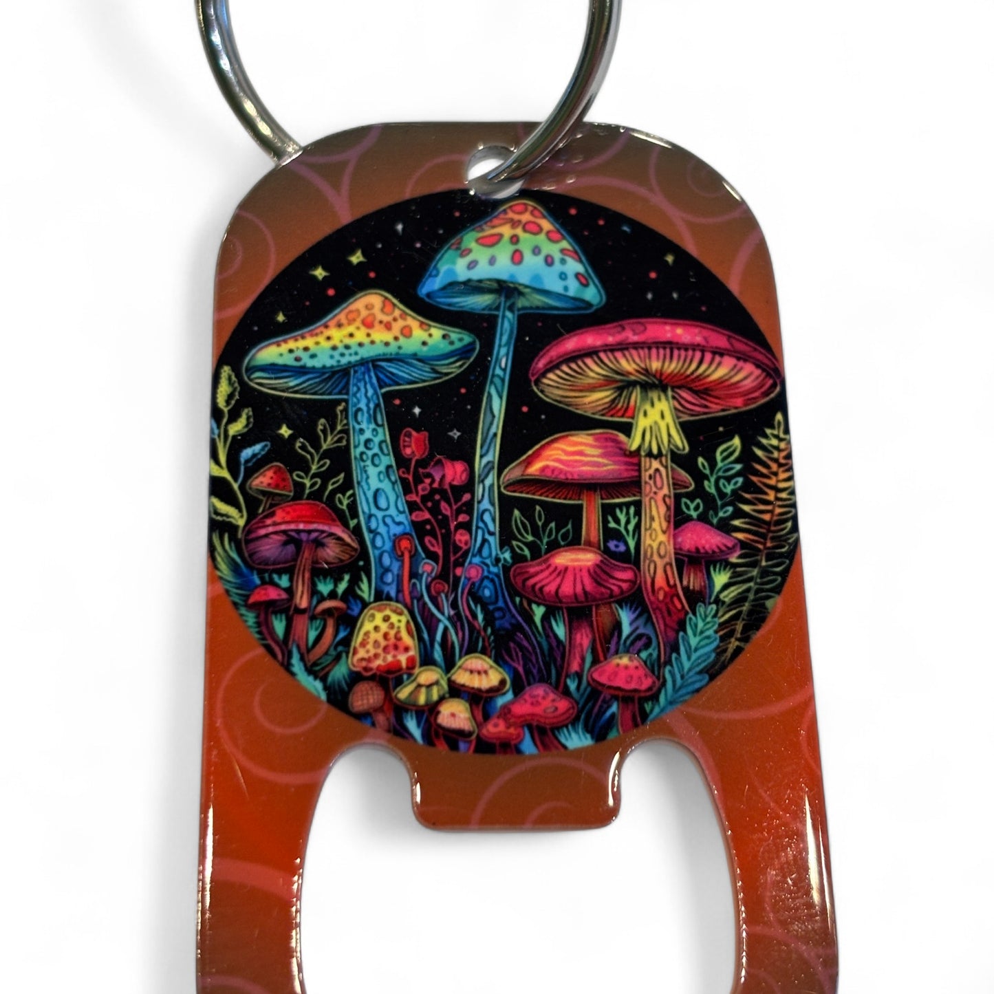 Printed Bottle Opener Keyring - magic mushrooms