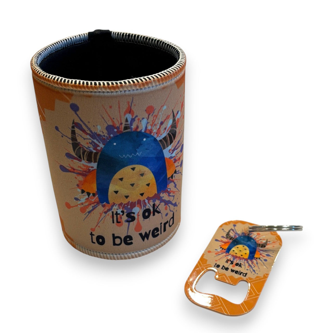 Printed Drink Cooler & Bottle Opener Keyring - It's ok to be weird