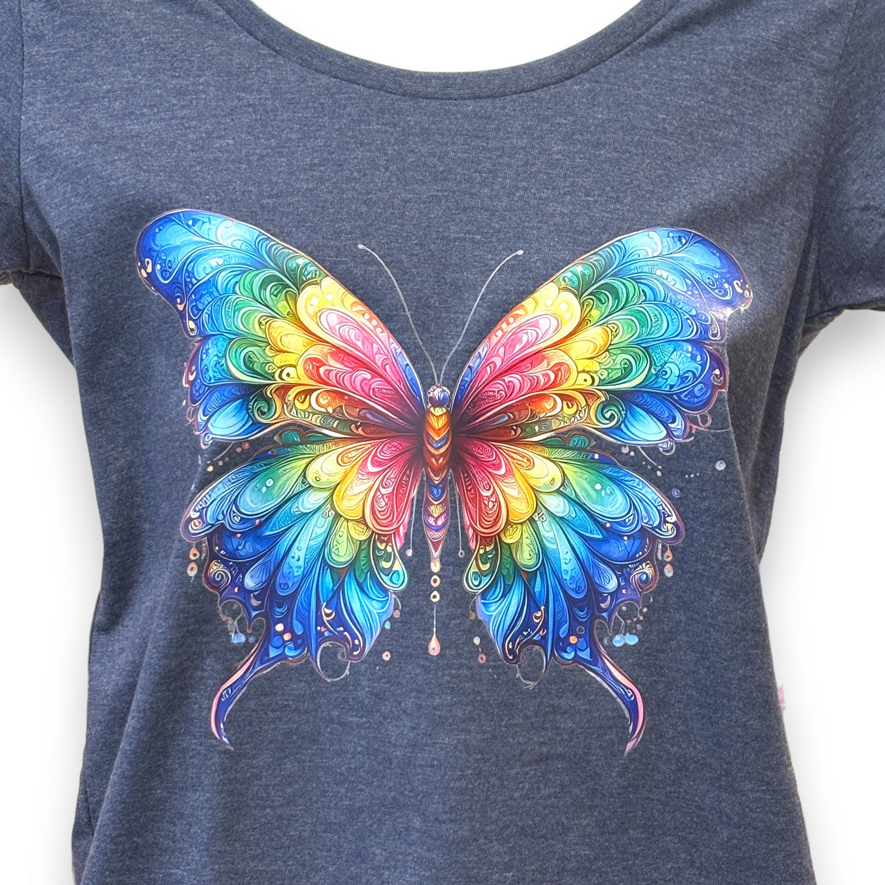Ladies printed t-shirt - rainbow butterfly