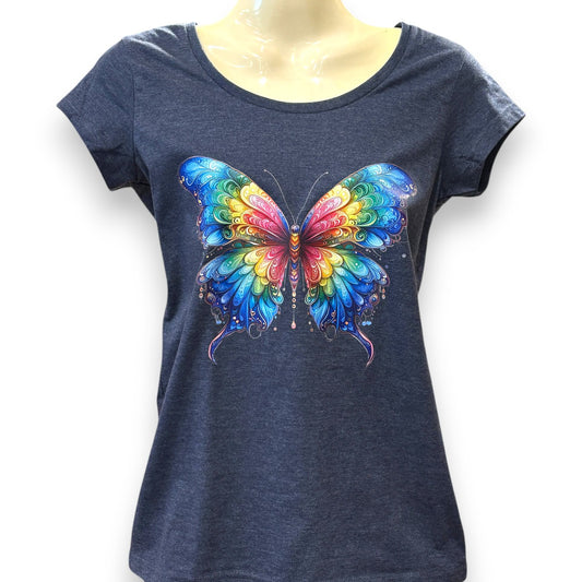 Ladies printed t-shirt - rainbow butterfly