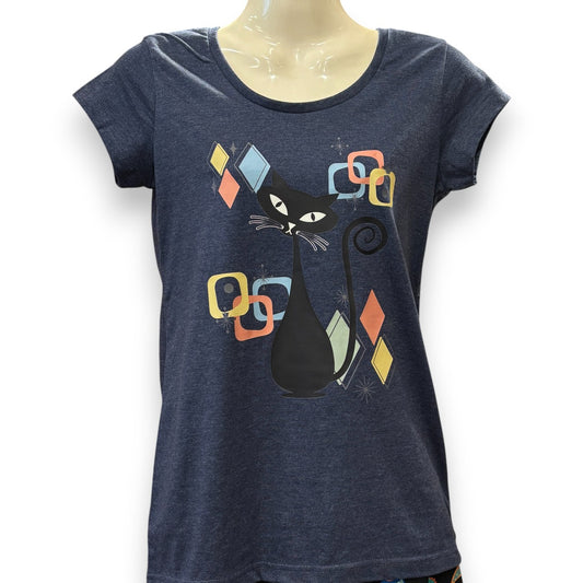 Ladies printed t-shirt - 1950's retro cat