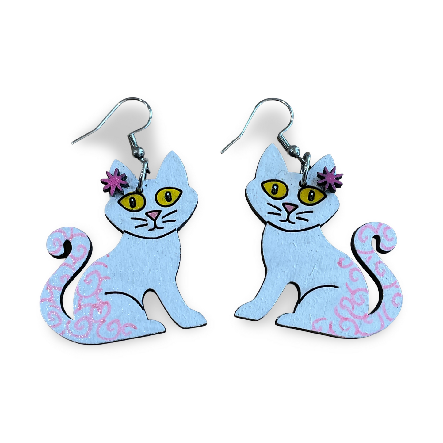 Wooden Cat Earring Blanks for DIY Jewellery Making, dangles - 10pc Laser Cut Pieces