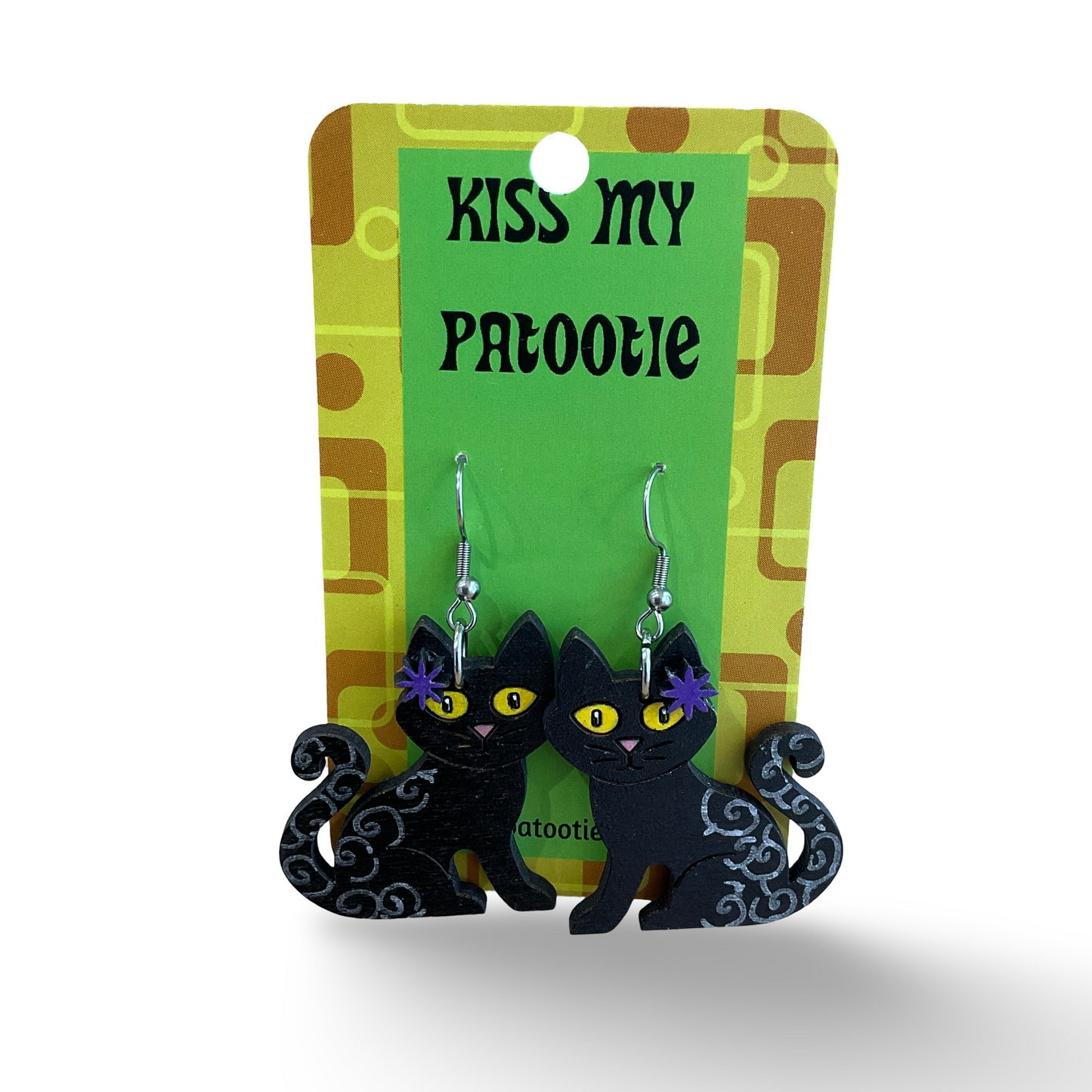 Black kitten / cat wooden earrings, Halloween