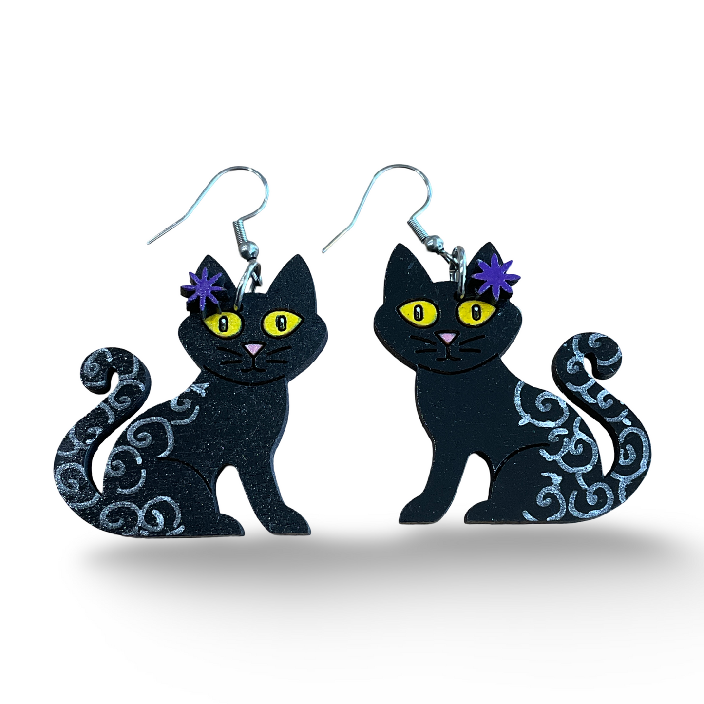 Wooden Cat Earring Blanks for DIY Jewellery Making, dangles - 10pc Laser Cut Pieces