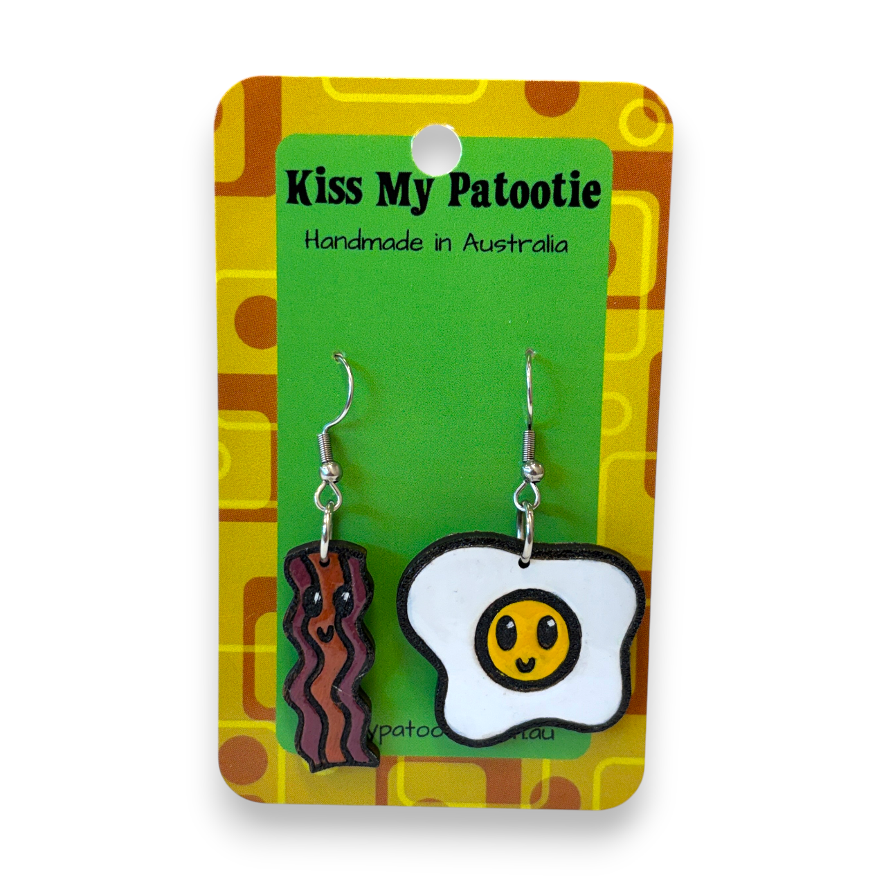 Wooden bacon and egg earrings
