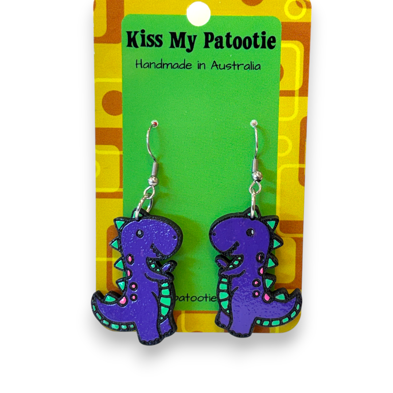 Wooden dinosaur earrings