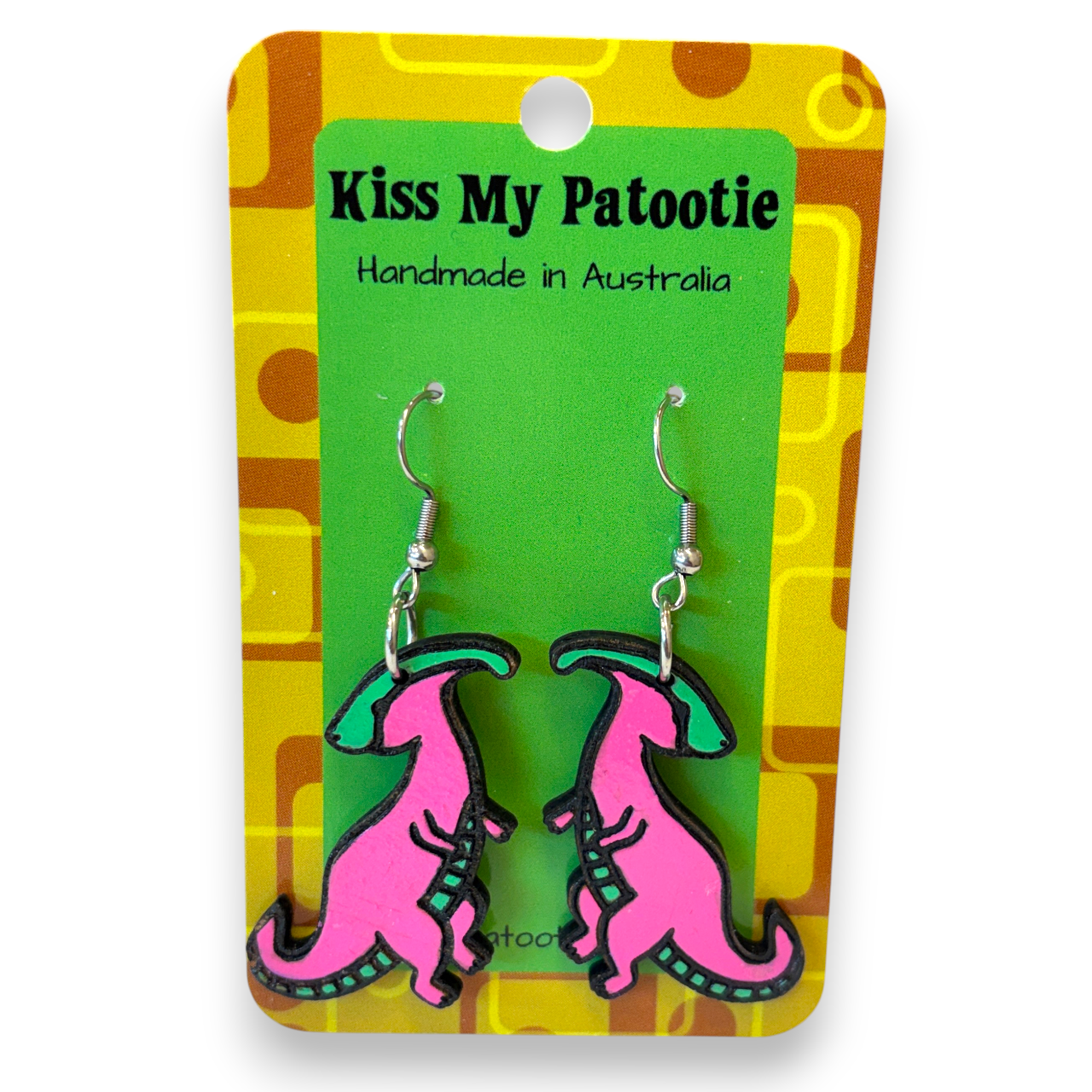 Wooden dinosaur earrings