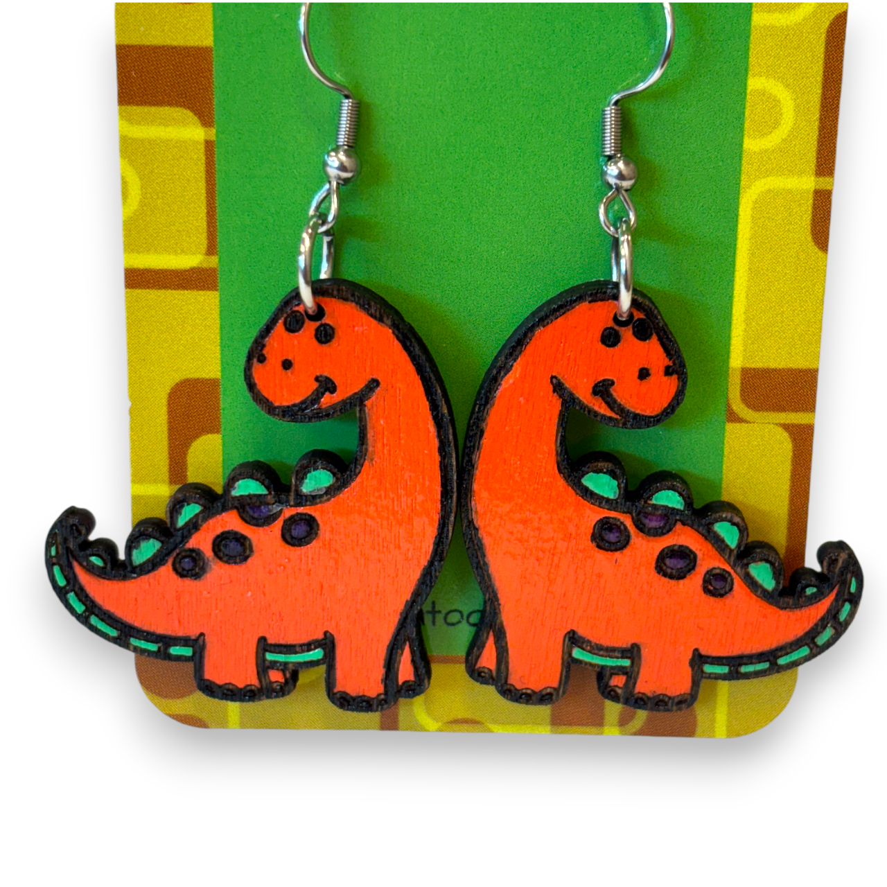 Wooden dinosaur earrings