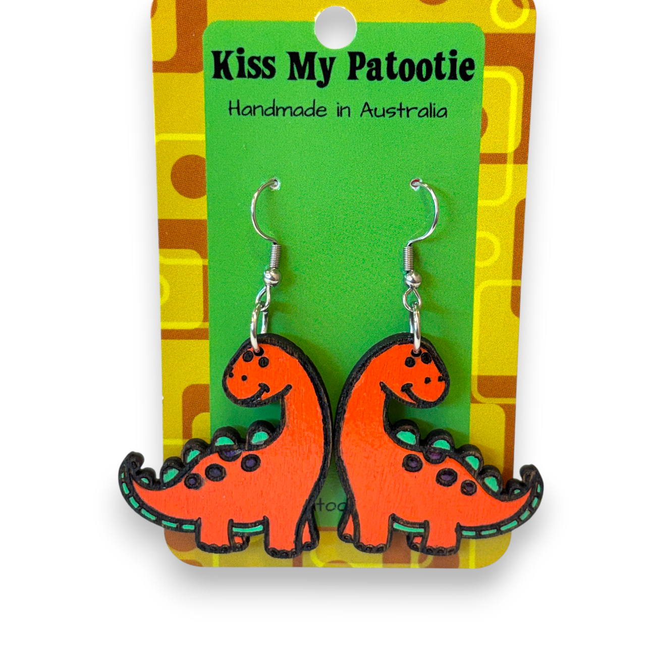 Wooden dinosaur earrings