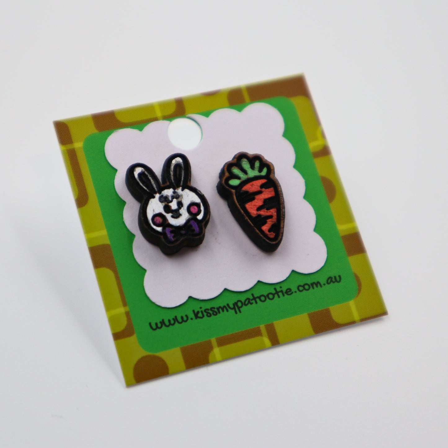 Bunny rabbit wooden earrings - hand painted