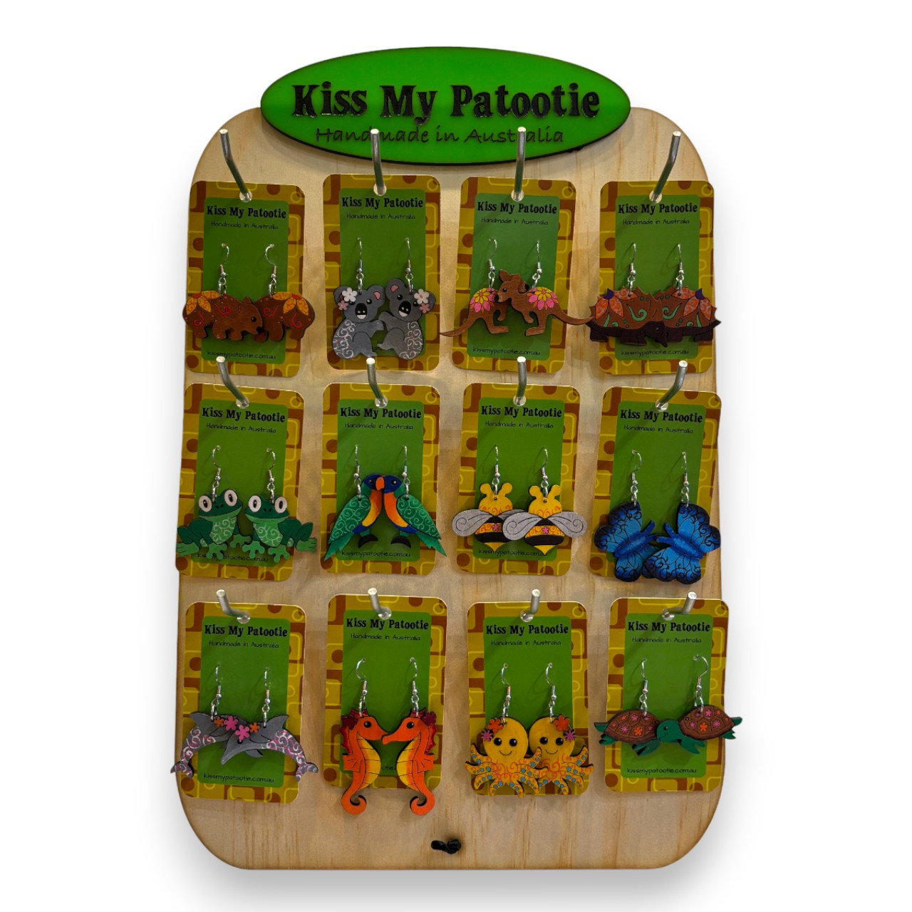 Australian animal earrings wholesale starter pack - 24 x earrings & Free display stand