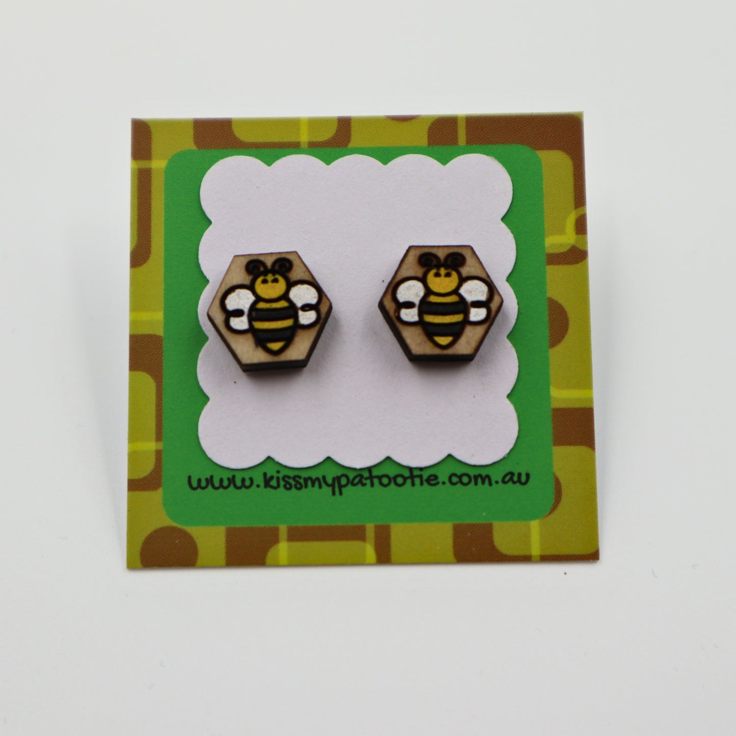 Bumble bee wood earrings - hand painted