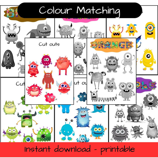 8 x Printable Monster activity sheets / busy book - Match the colours, Halloween