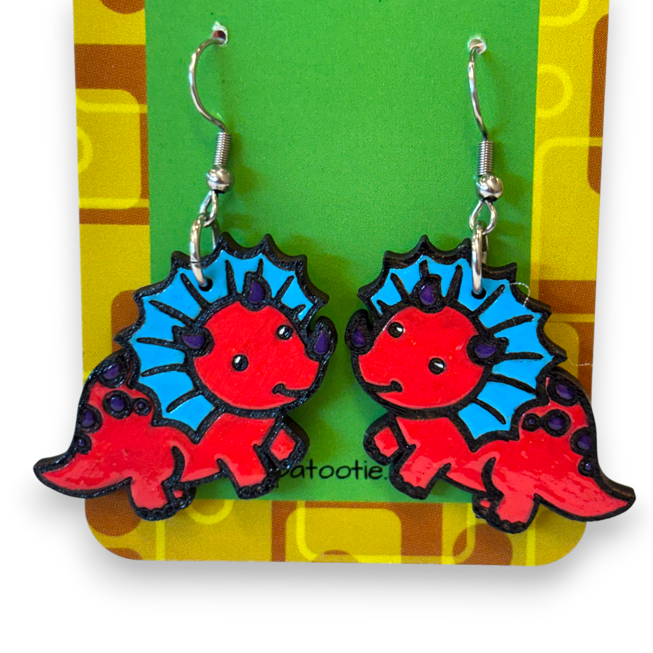 Wooden dinosaur earrings