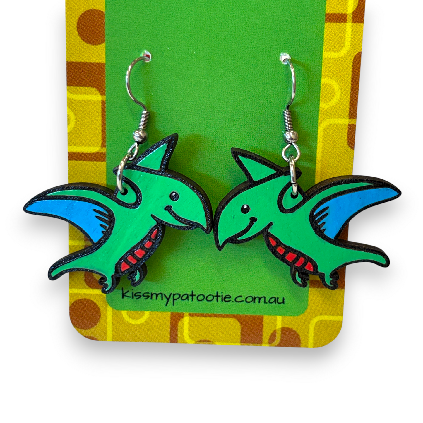Wooden dinosaur earrings