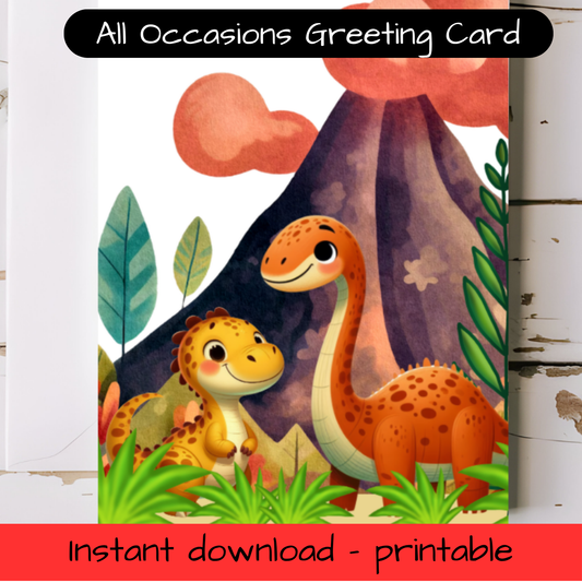 Dinosaur Greeting card with envelope - printable