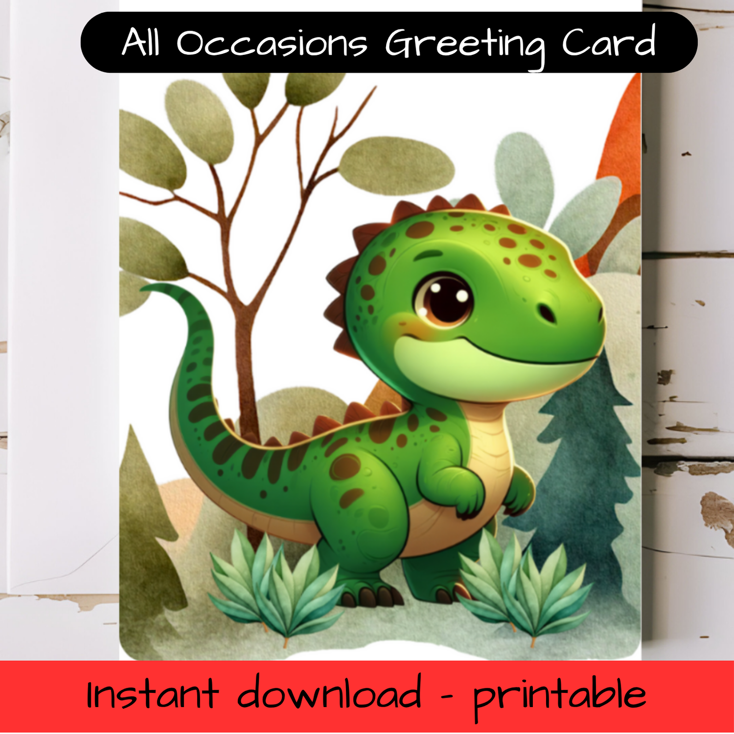 Dinosaur Greeting card with envelope - printable