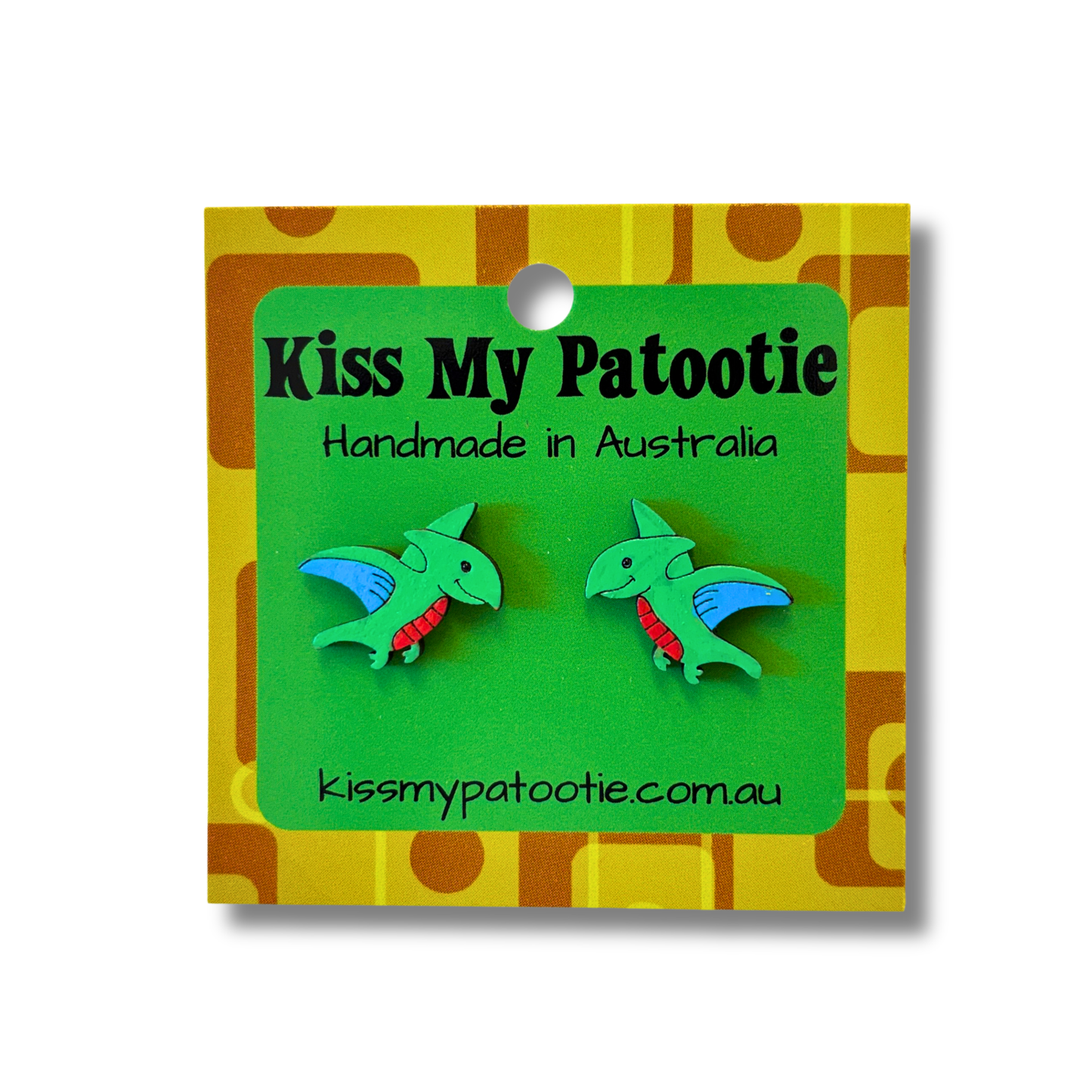 Pterodactyl dinosaur studs - wooden, hand painted earrings