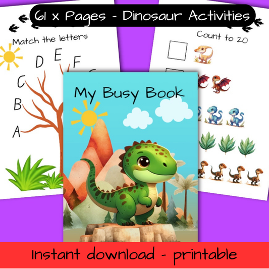61 pages - Dinosaur Busy Book - printable, educational activity book