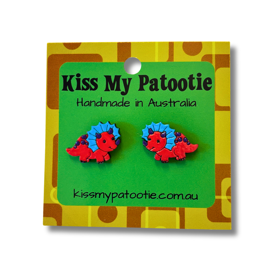 Red dinosaur studs - wooden, hand painted earrings