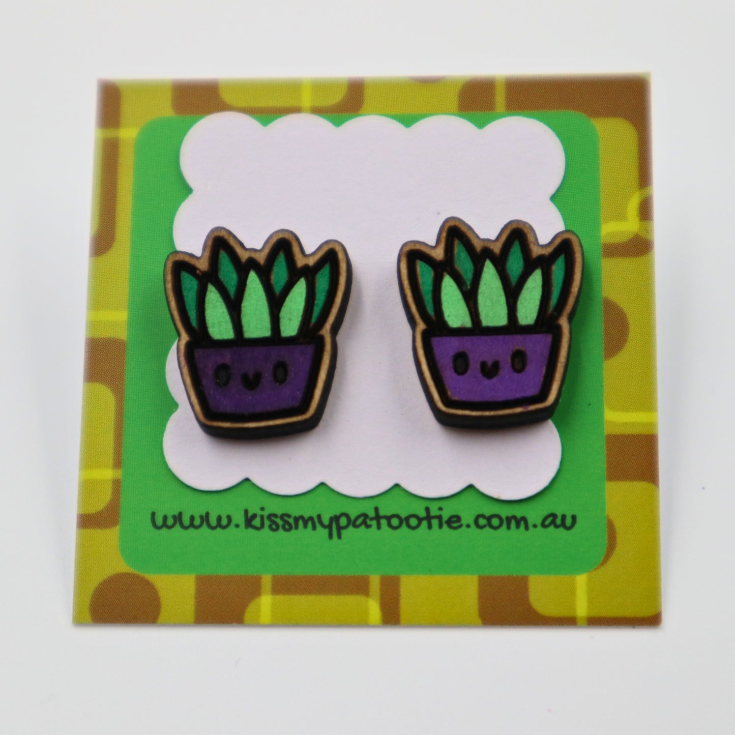 Succulent / plant wooden earrings - hand painted