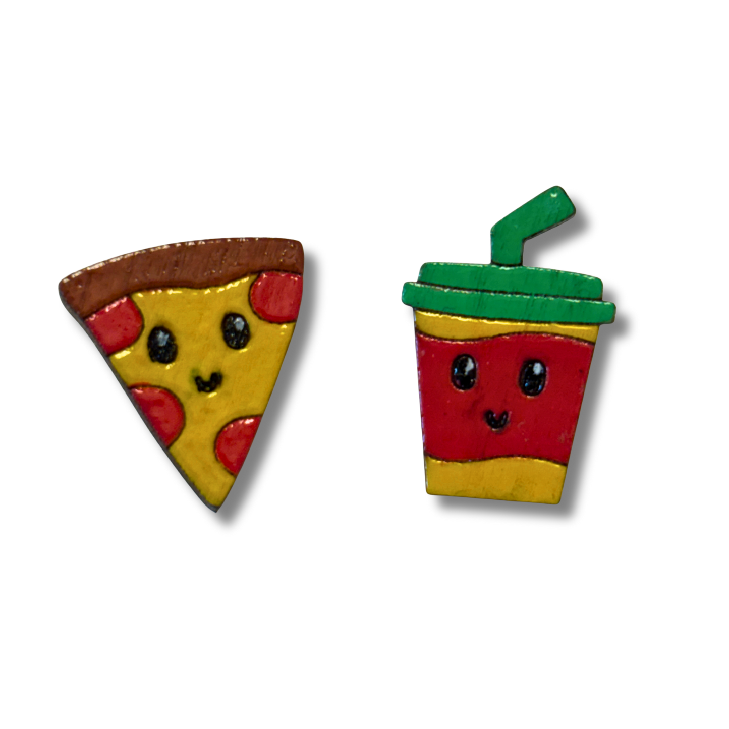 Pizza & Drink studs - hand painted earrings