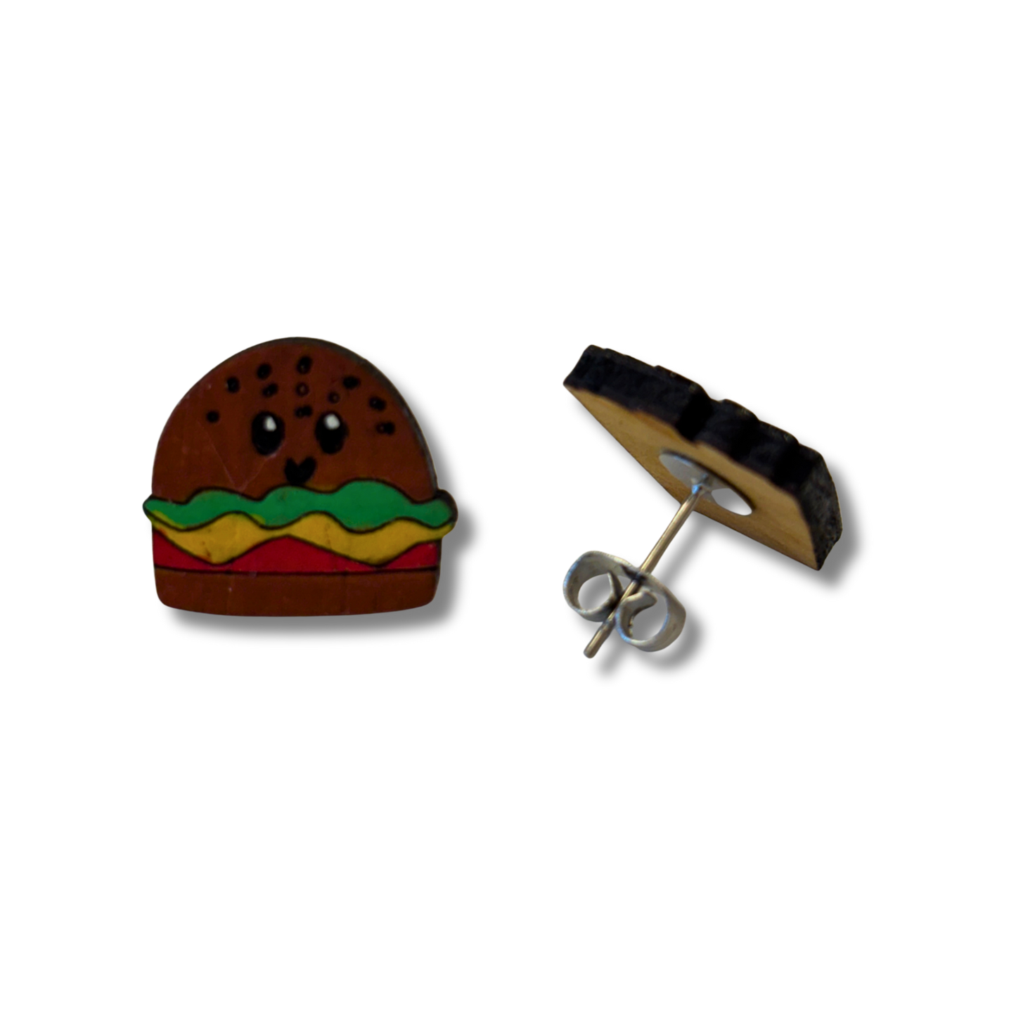 Burger and fries wooden earrings - hand painted