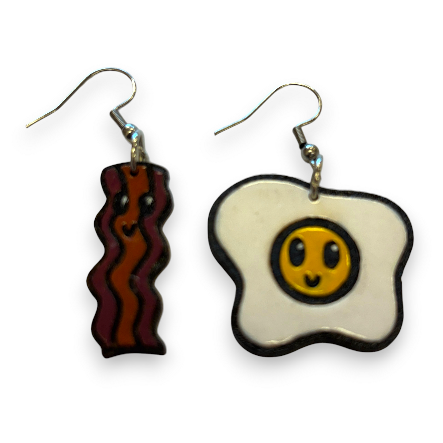 Wooden bacon and egg earrings