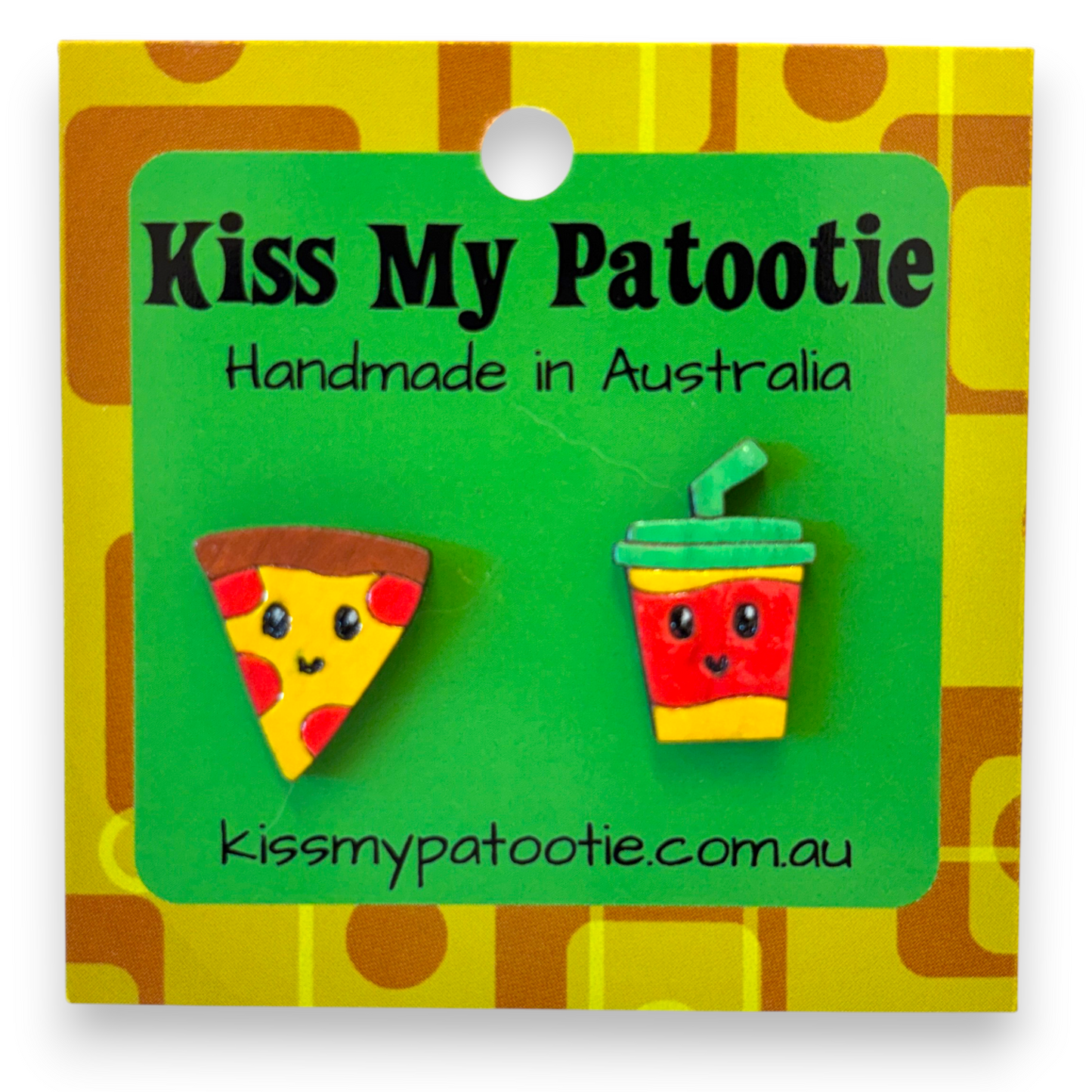 Pizza & Drink studs - hand painted earrings