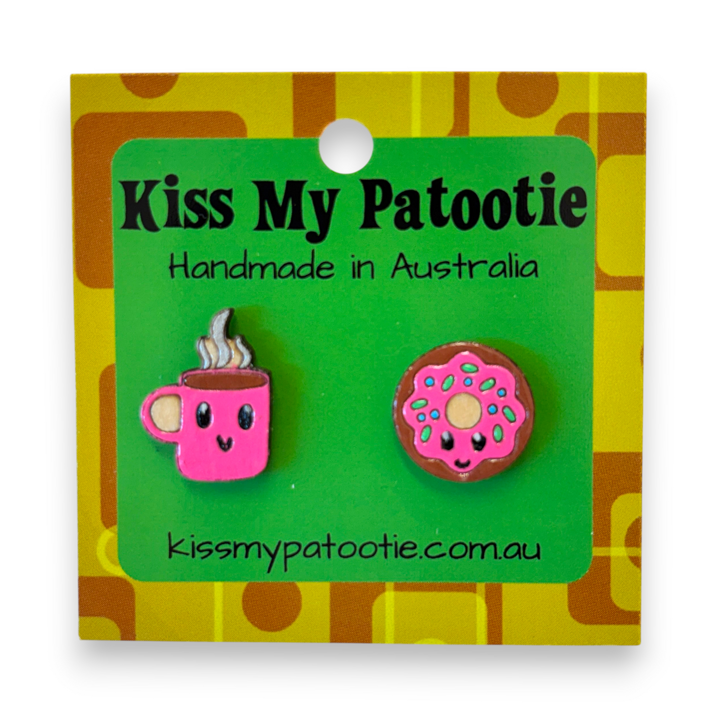 Coffee & donut studs - hand painted earrings