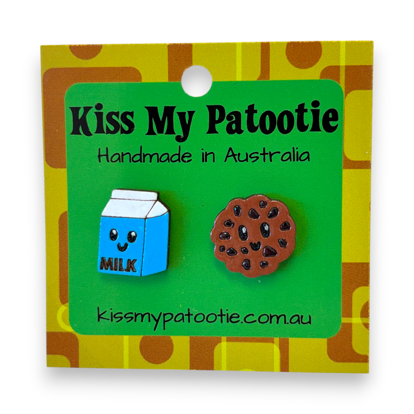 Milk & cookie studs - hand painted earrings