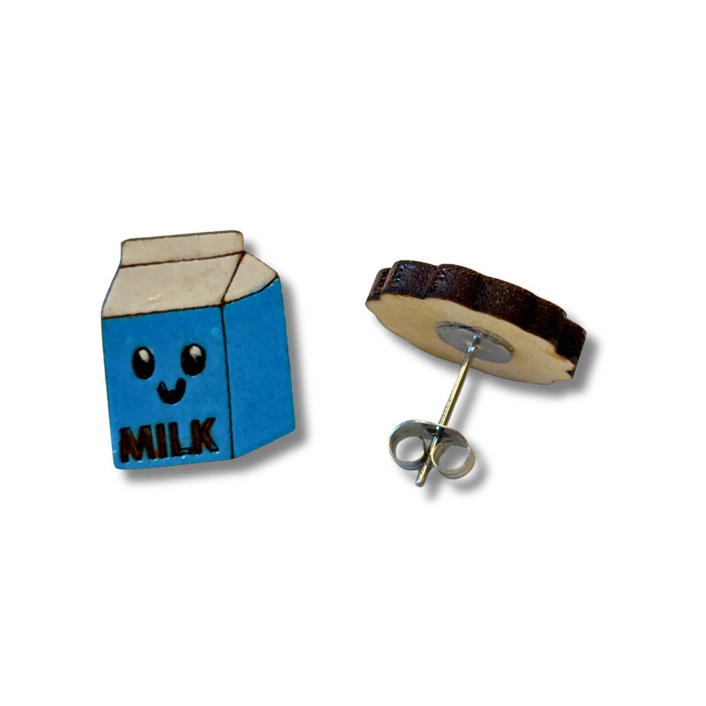 Milk & cookie studs - hand painted earrings