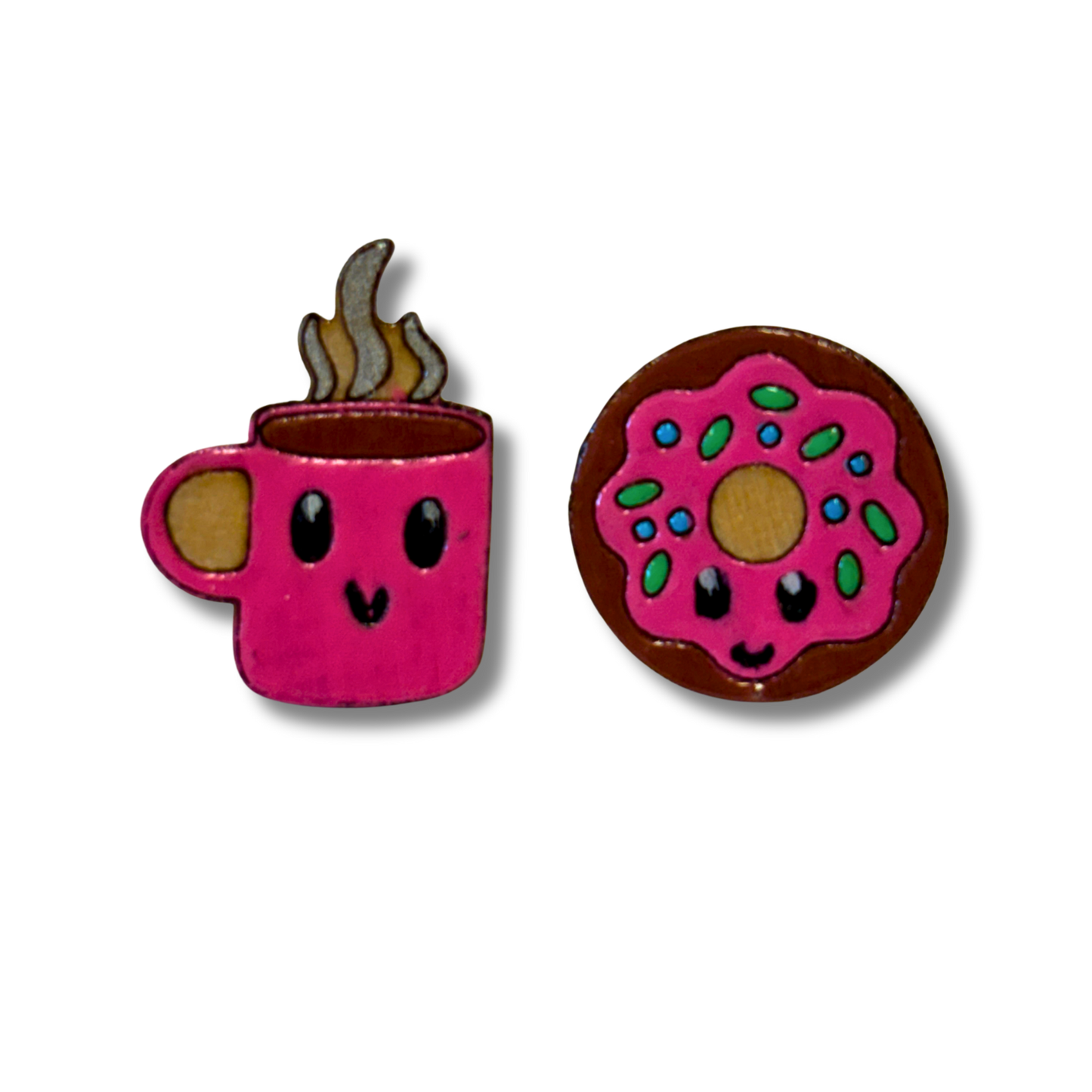 Coffee & donut studs - hand painted earrings