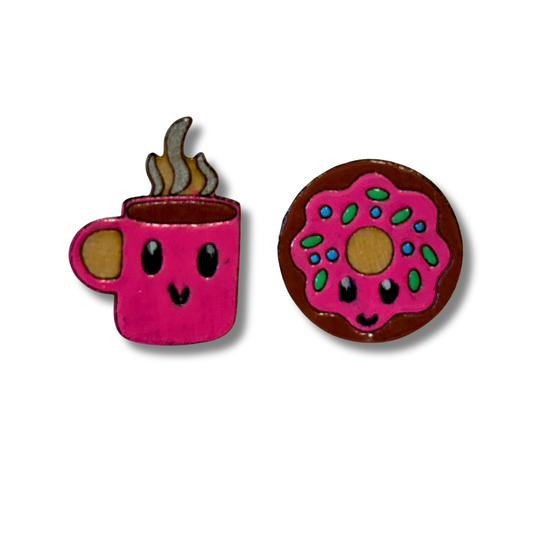Coffee & donut studs - hand painted earrings