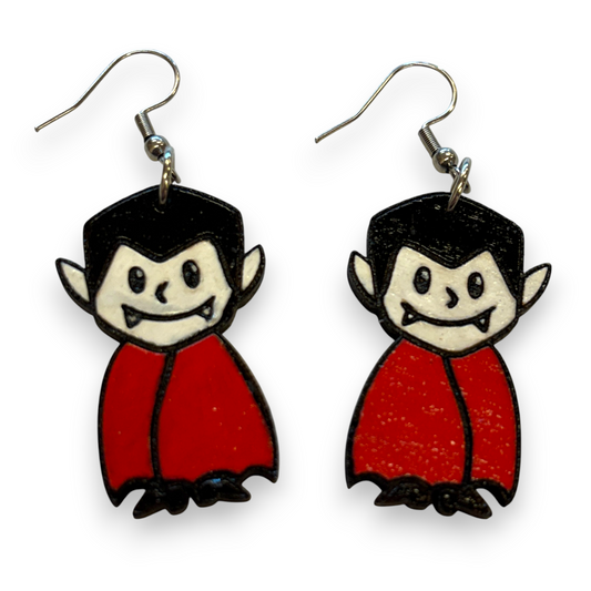Wooden vampire Halloween earrings