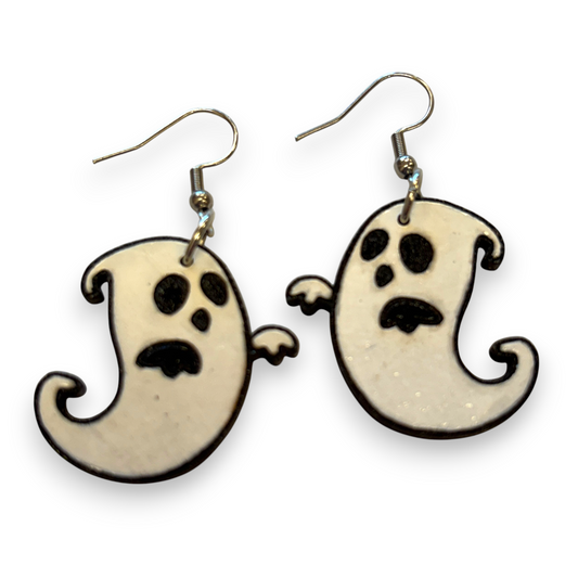 Wooden ghost Halloween earrings