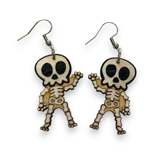 Wooden skeleton Halloween earrings