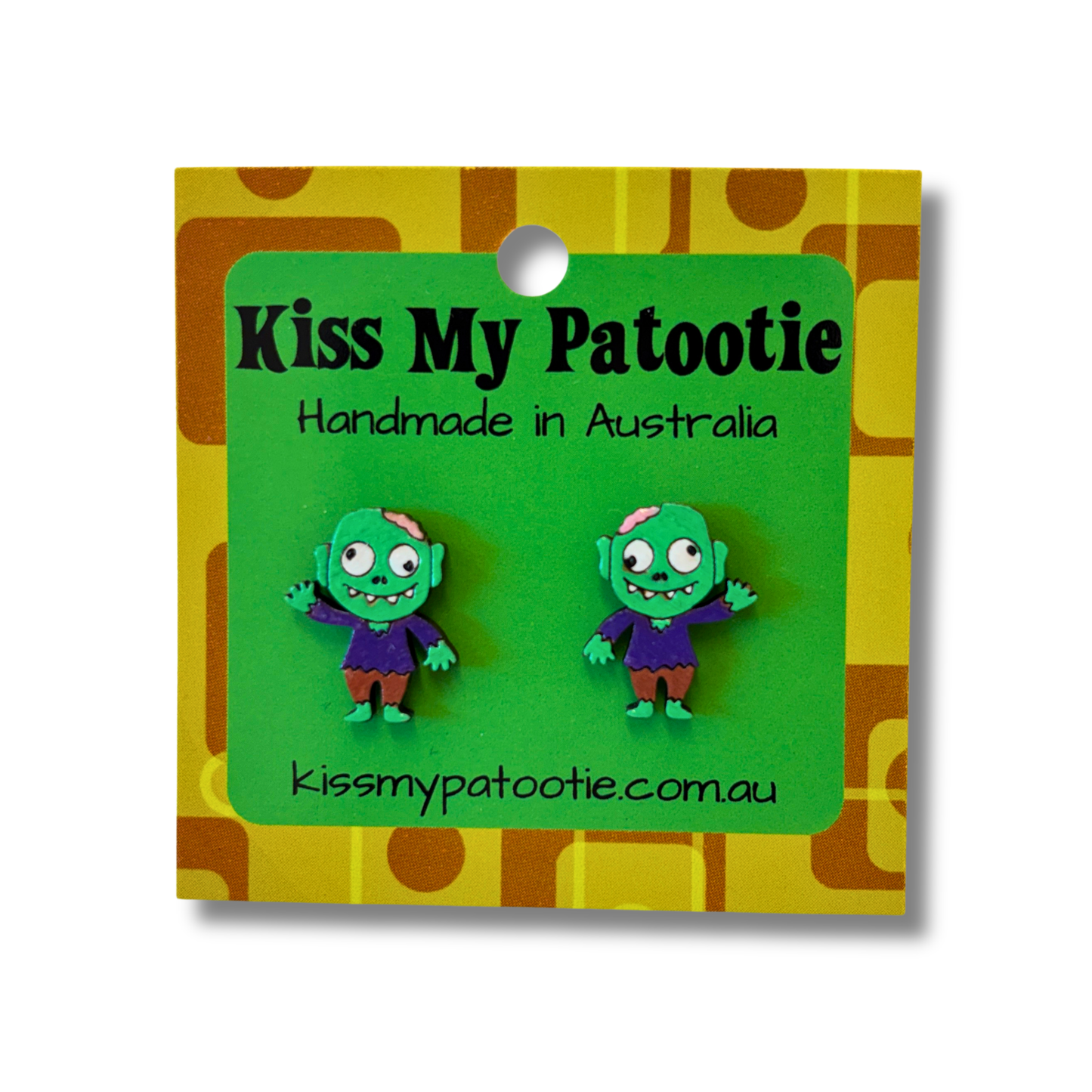 Zombie Halloween studs - wooden, hand painted earrings