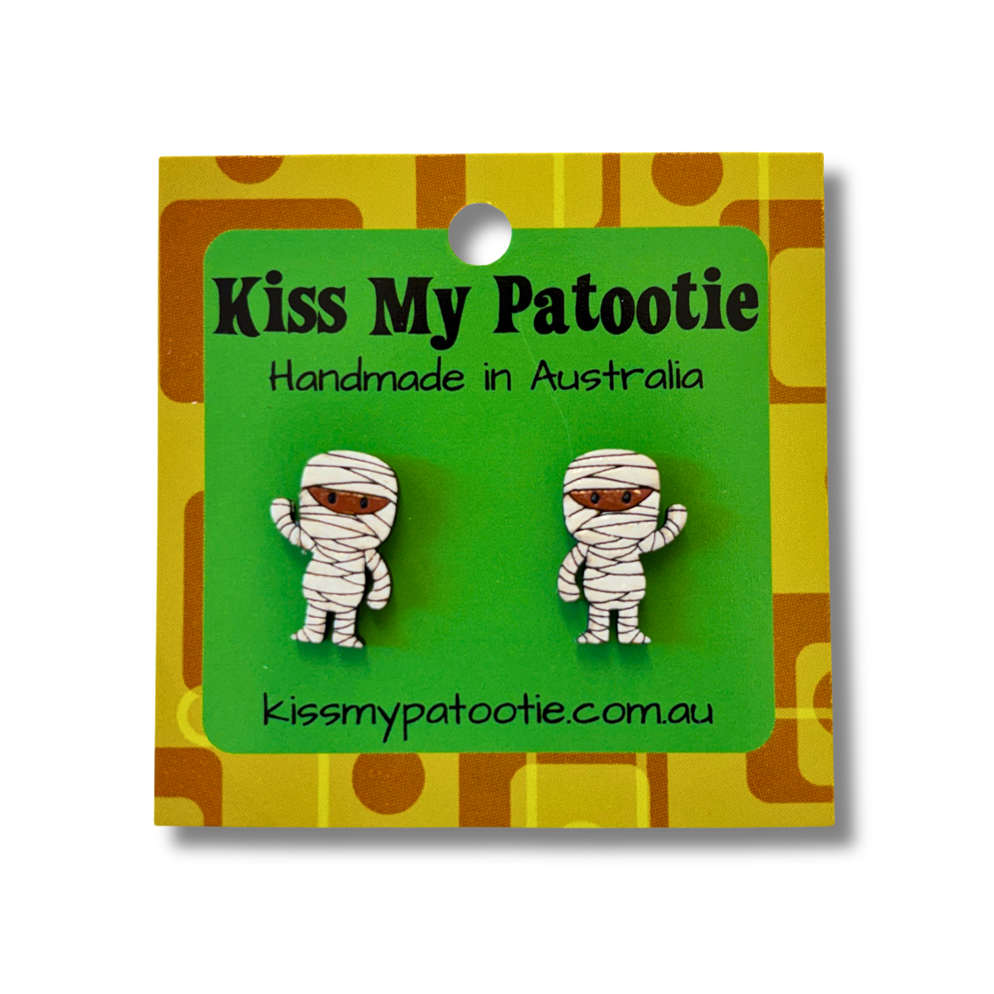 Mummy Halloween studs - wooden, hand painted earrings