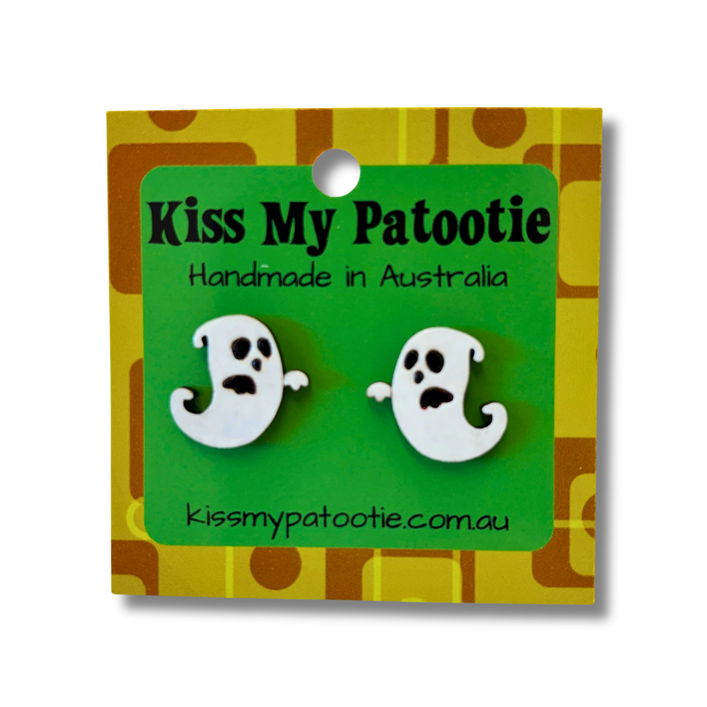 Ghost Halloween studs - wooden, hand painted earrings