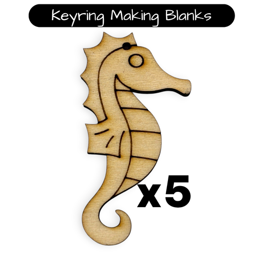 Wooden Seahorse Key Ring & Bag Tag Blanks for DIY, Set of 5
