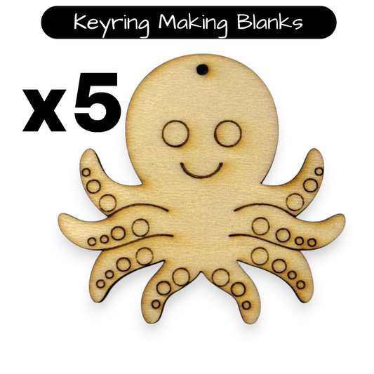 Wooden Octopus Key Ring & Bag Tag Blanks for DIY, Set of 5
