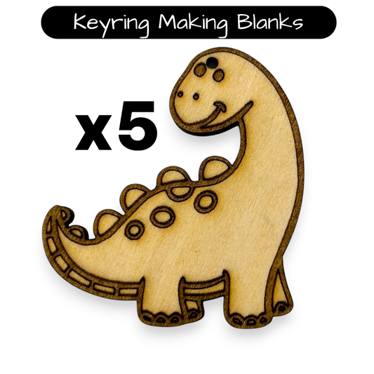 Wooden Dinosaur Key Ring & Bag Tag Blanks for DIY, Set of 5