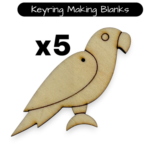 Wooden Bird Key Ring & Bag Tag Blanks for DIY, Set of 5