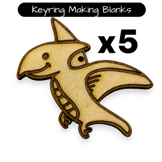 Wooden Dinosaur Key Ring & Bag Tag Blanks for DIY, Set of 5
